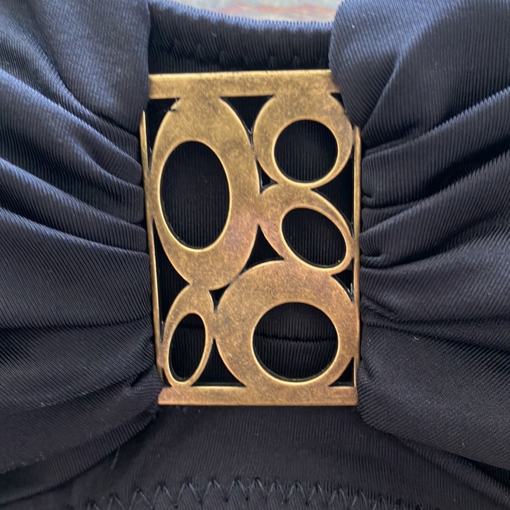 BECCA By Rebecca Virtue Black & Brass Adjustable Straps Bikini Top‎ Sz S- EUC - Picture 3 of 7